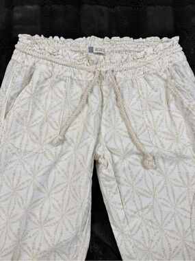 Roxy Cream Boho Beach Pants Wide Leg Drawstring Resort Coastal